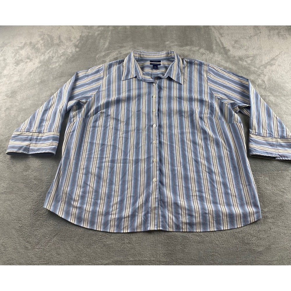 Westbound Woman Blue Striped Wrinkle Free Button Up Shirt Plus Size 24W 3/4 Slv